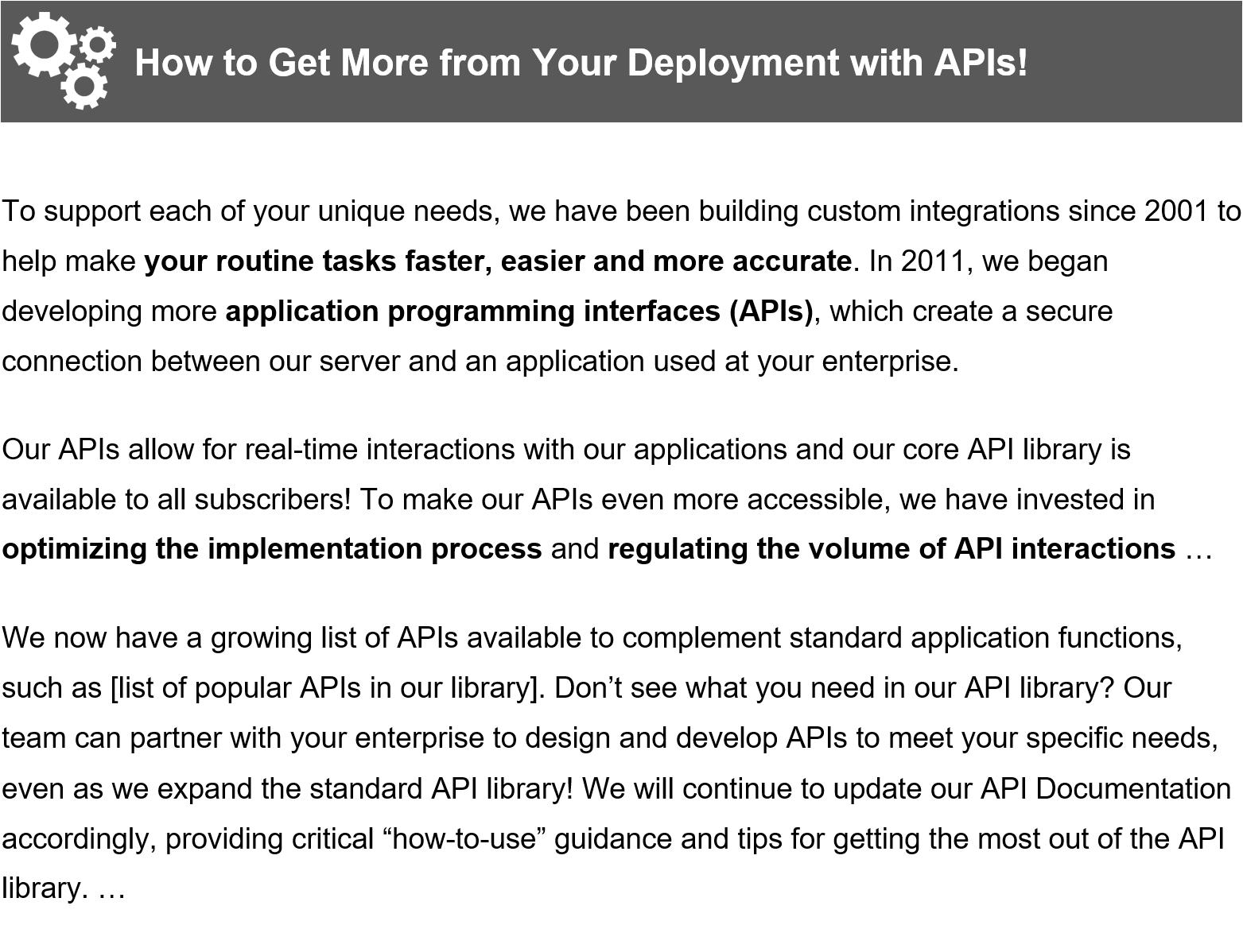 Newsletter article titled How to Get More from Your Deployment with APIs!