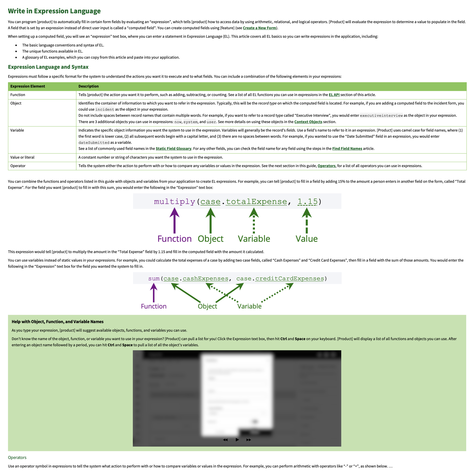 Knowledge base article titled Write in Expression Language.